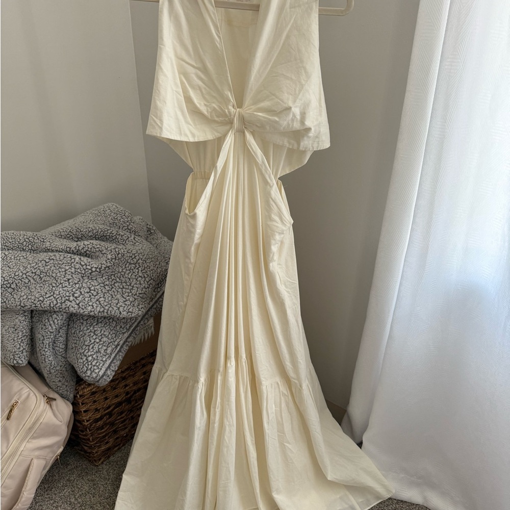 Mango Cream Plunge Gown with Flutter Sleeves